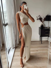 Summer-ready Sleeveless Backless Cut-out Split Gown-style Sensual Maxi Dress InsStreet