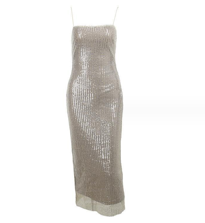 Cafe Au Lait Charming Beaded Maxi Dress InsStreet