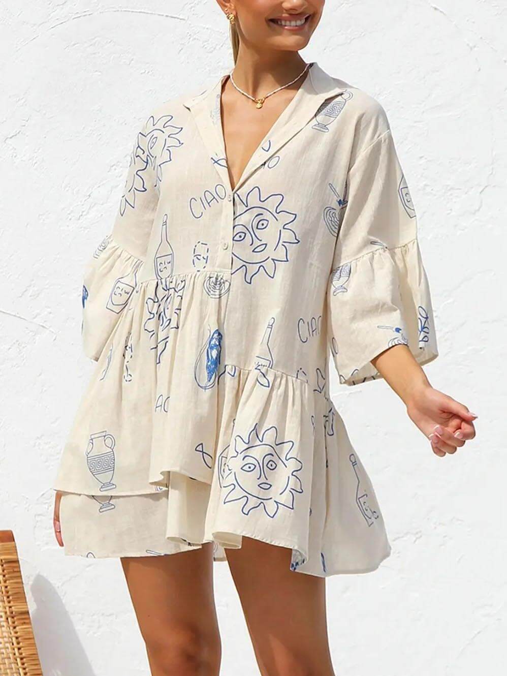 Ethnic Style Loose Charming Shirt Short Dress InsStreet