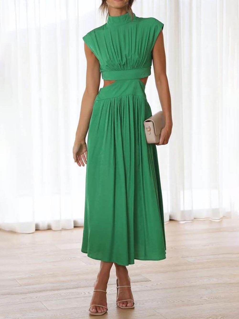 Cutout Waist Pocketed Charming Vacation Midi Dress InsStreet