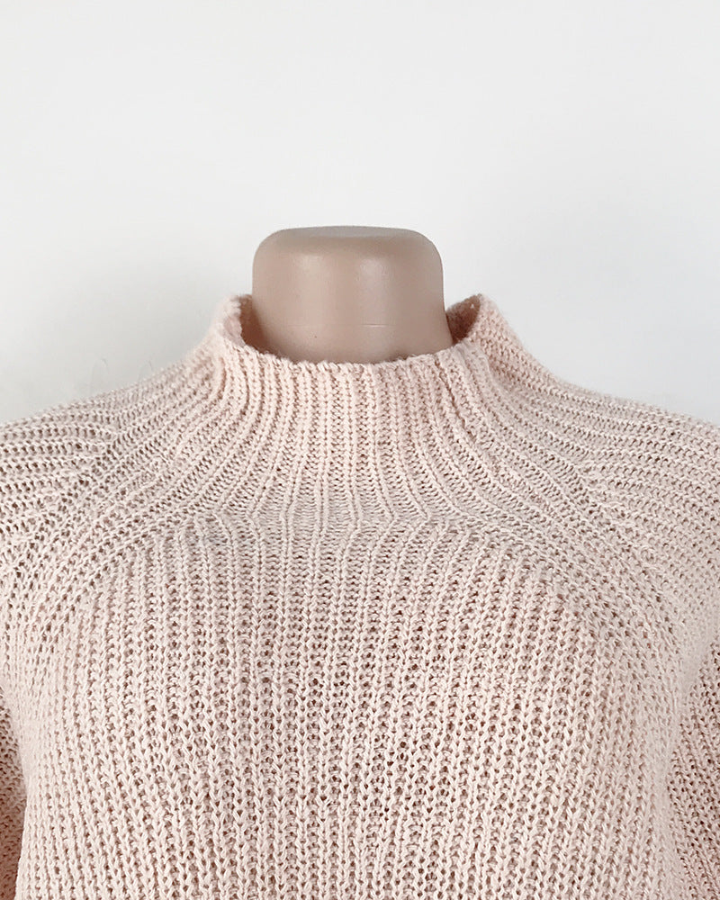 Solid Color Turtleneck Sweater Knitted Mini Dress InsStreet