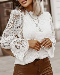 Fulfilled Heart Statement Sleeve Lace Blouse - Black Ins Street