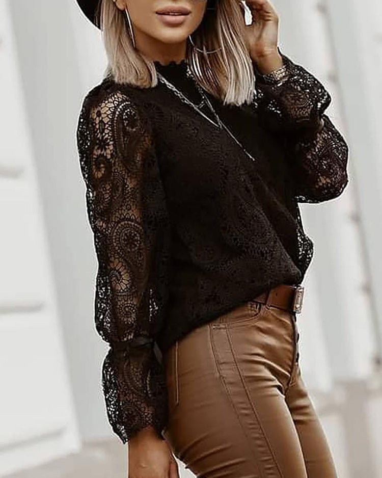 Fulfilled Heart Statement Sleeve Lace Blouse - Black Ins Street