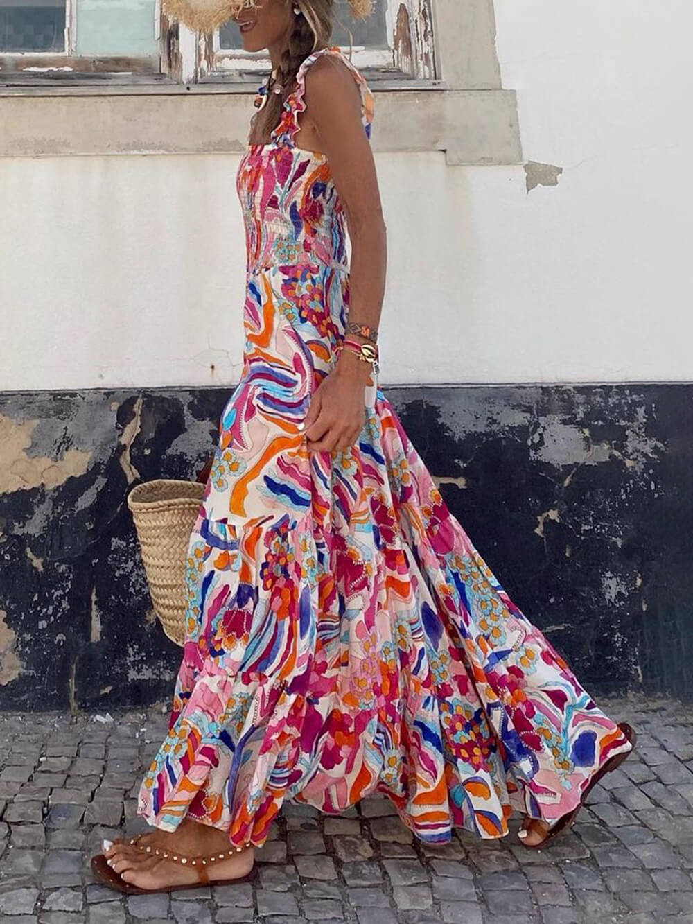 Unique Beach Vacation Charming Printed Halter Hem Dresses InsStreet