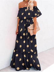 Chest Wrap Printed Charming Full Skirt Dress InsStreet