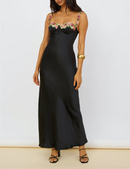 Magnetic Forces Flower Charming Embroidery Maxi Dress Black InsStreet