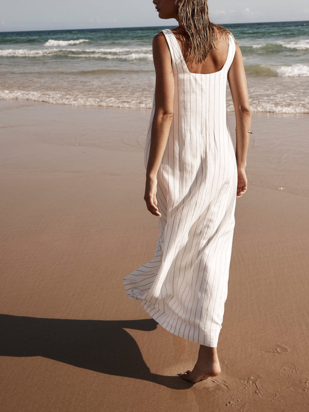 White With Charcoal Charming Pinstripe Maxi Dress InsStreet