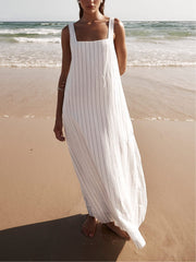 White With Charcoal Charming Pinstripe Maxi Dress InsStreet