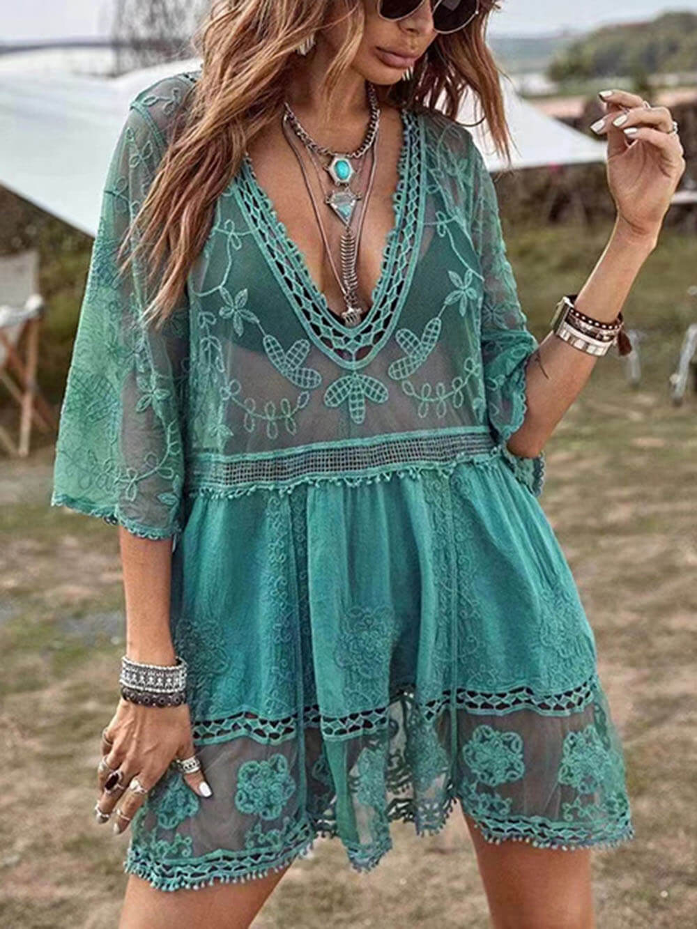 Lace Loose Beach Charming Vacation Bikini Cover-Up Dress InsStreet