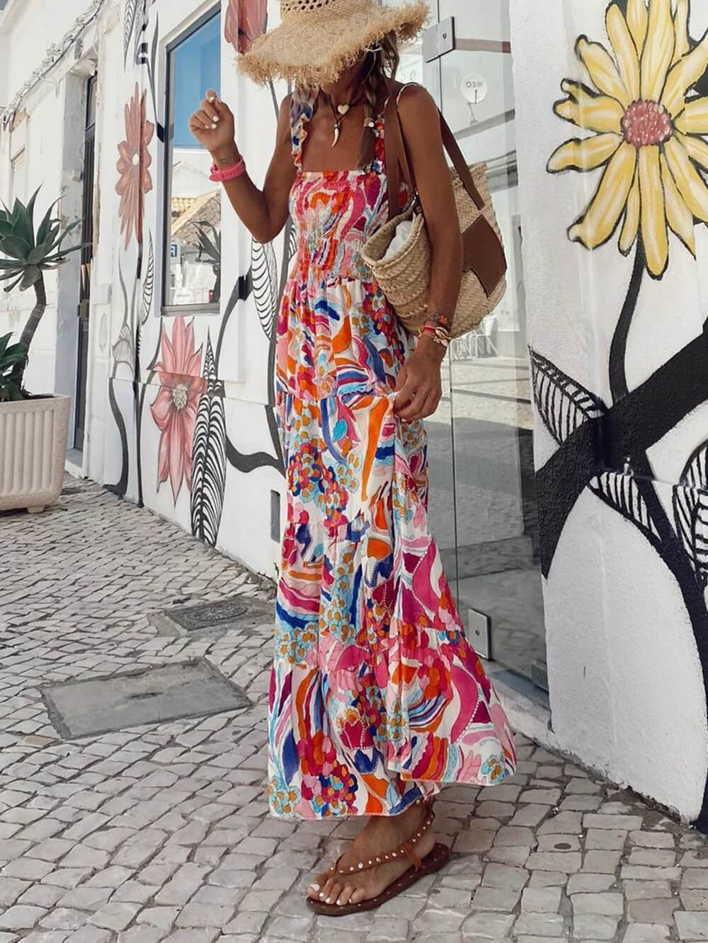 Unique Beach Vacation Charming Printed Halter Hem Dresses InsStreet