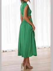 Cutout Waist Pocketed Charming Vacation Midi Dress InsStreet