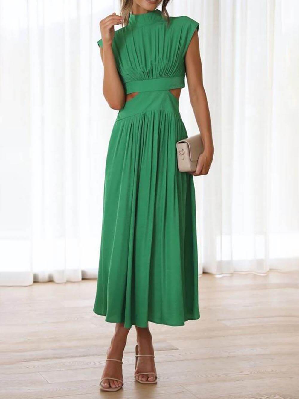 Cutout Waist Pocketed Charming Vacation Midi Dress InsStreet