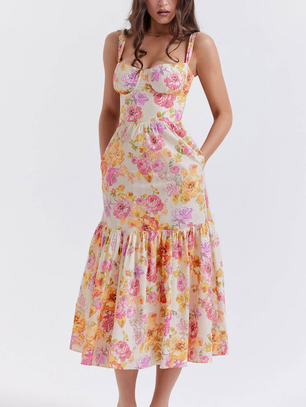 Strap A-Hem Stylish Floral Midi Dress InsStreet