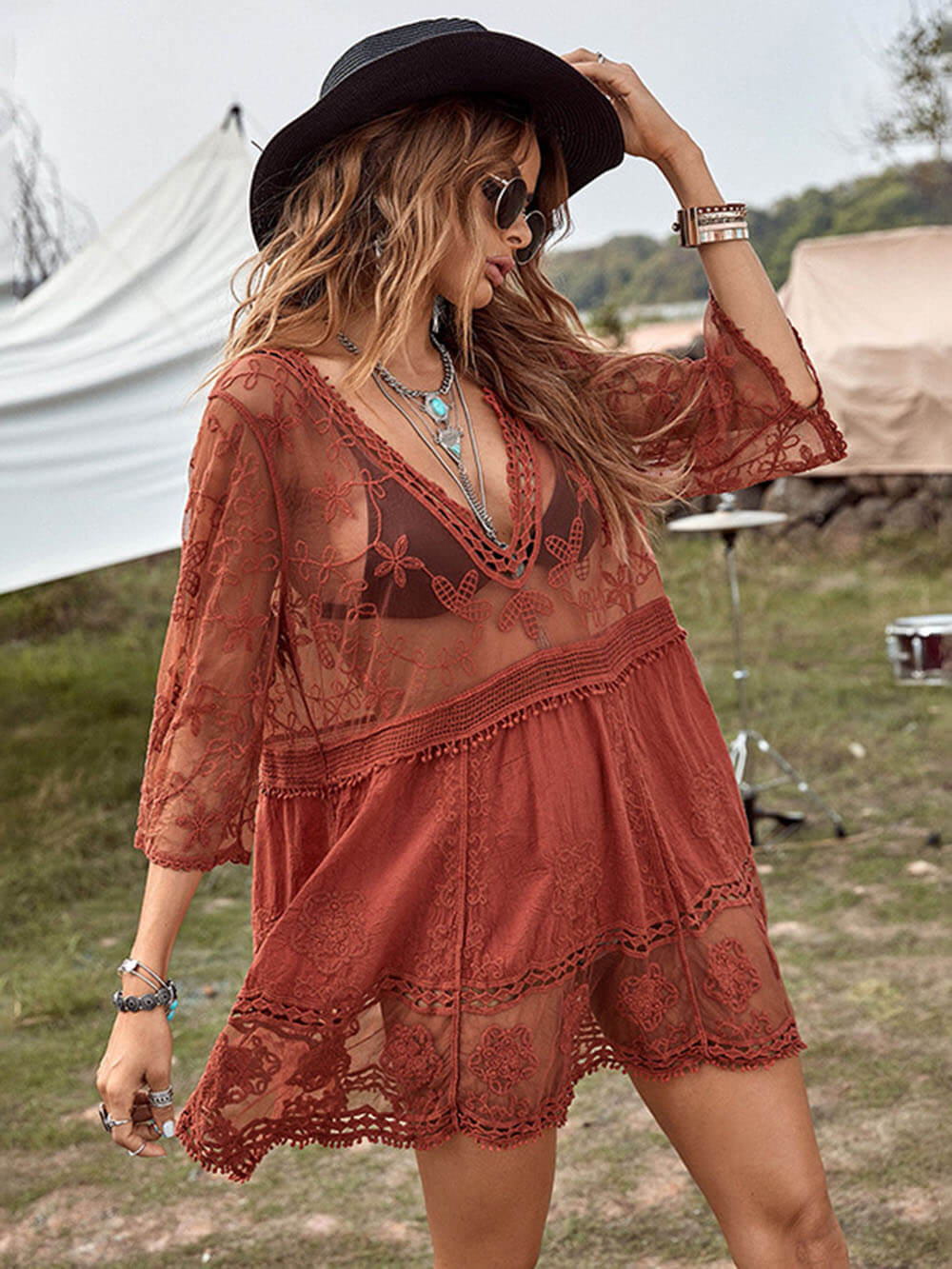 Lace Loose Beach Charming Vacation Bikini Cover-Up Dress InsStreet