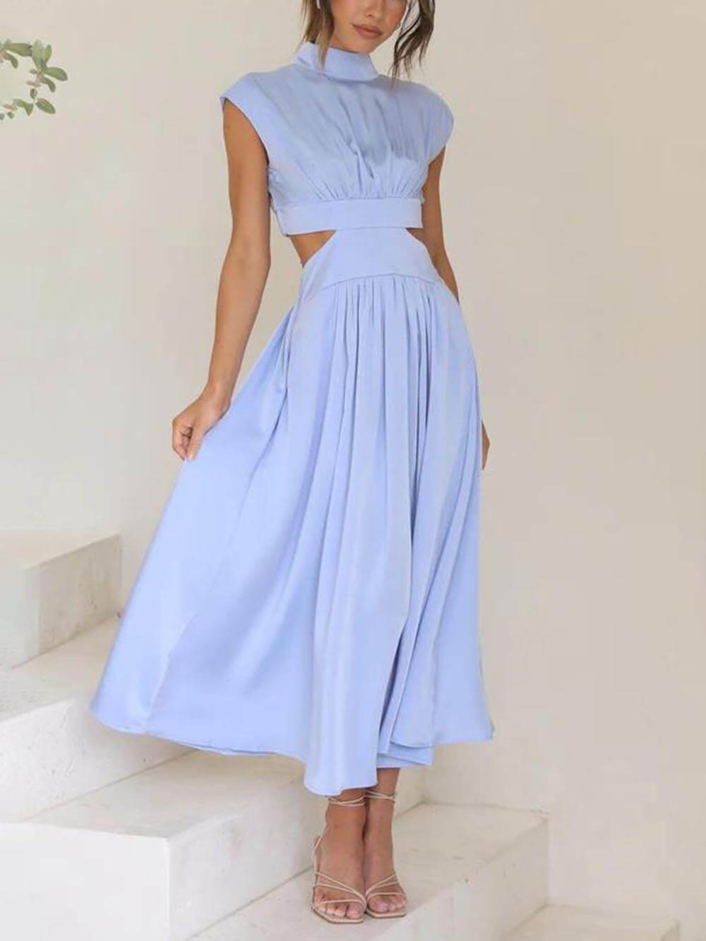 Cutout Waist Pocketed Charming Vacation Midi Dress InsStreet