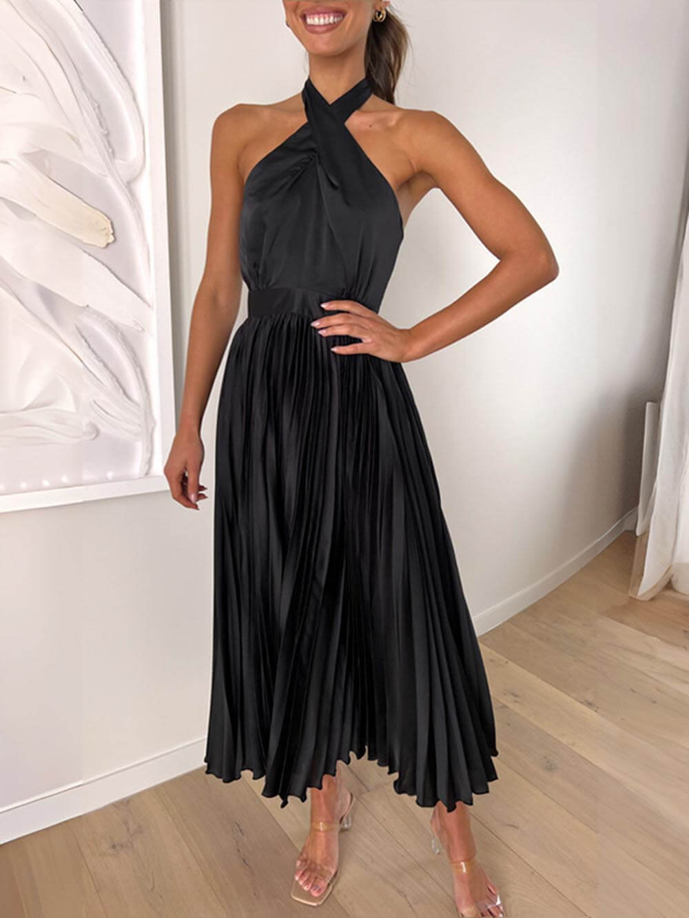 Neckline Pleated Vacation Charming Party Midi Dresses InsStreet