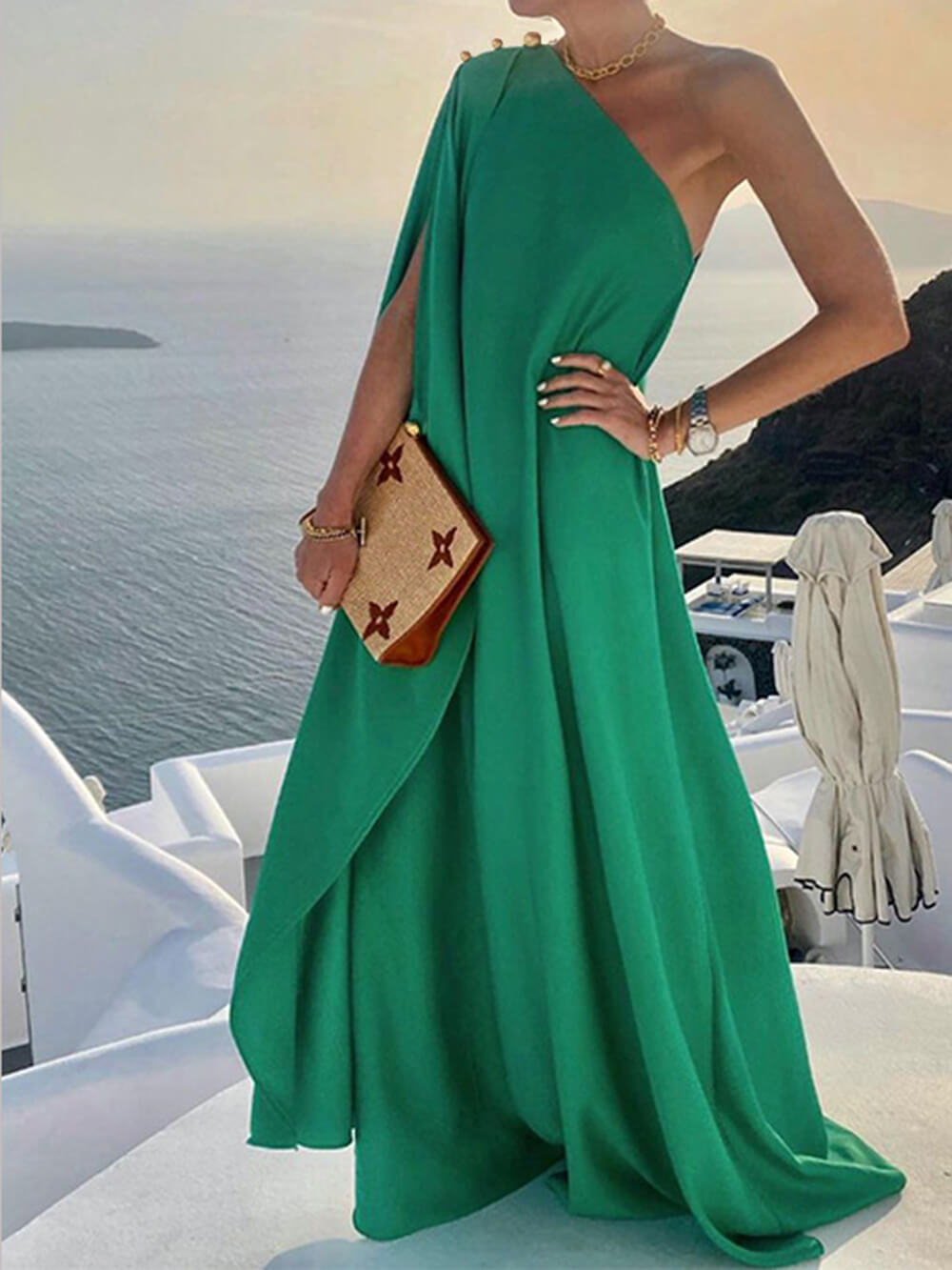 Solid Color Loose Charming One Shoulder Maxi Dress InsStreet