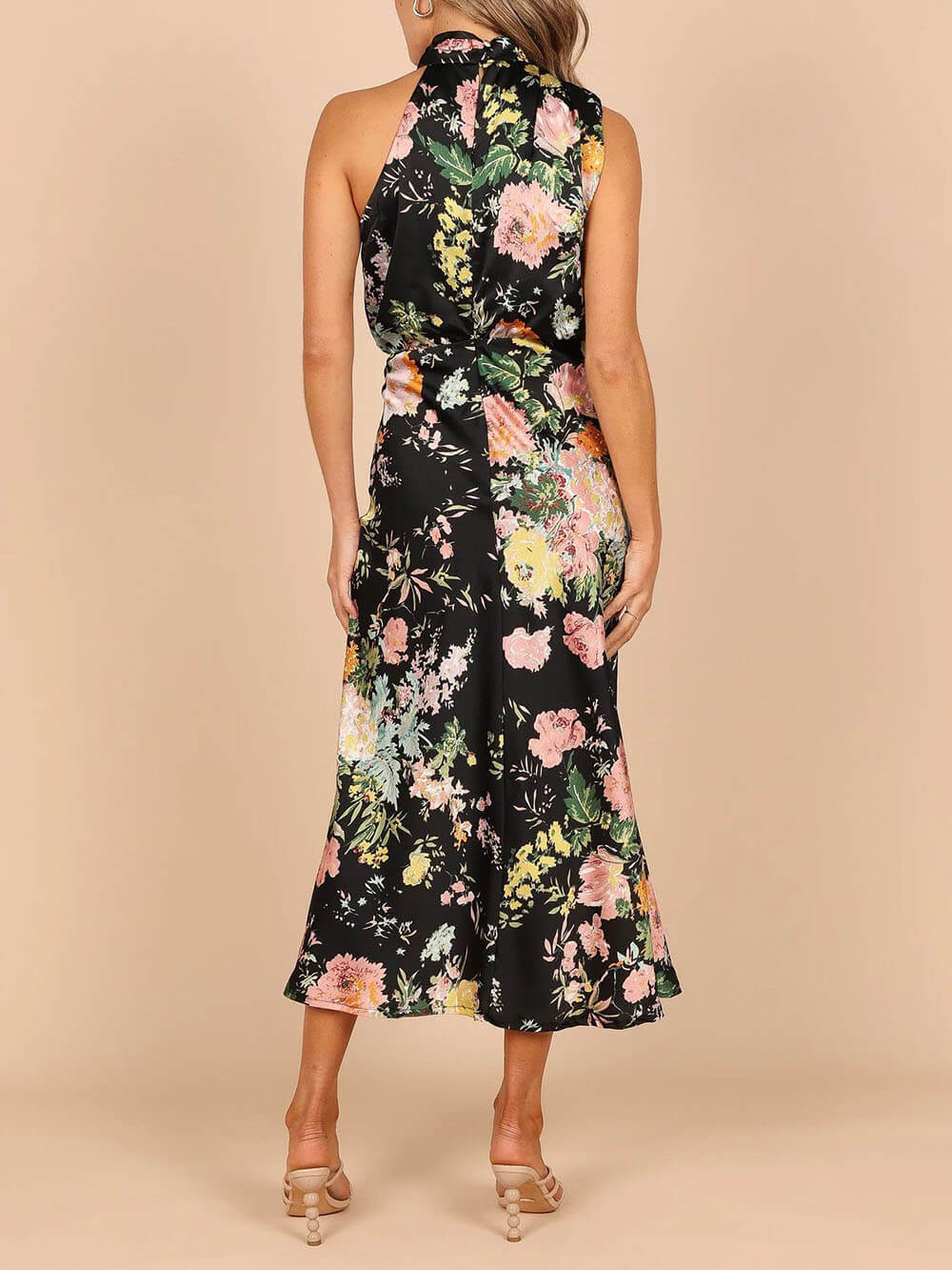 Floral Halter Neck Charming Elastic Waist Maxi Dress InsStreet