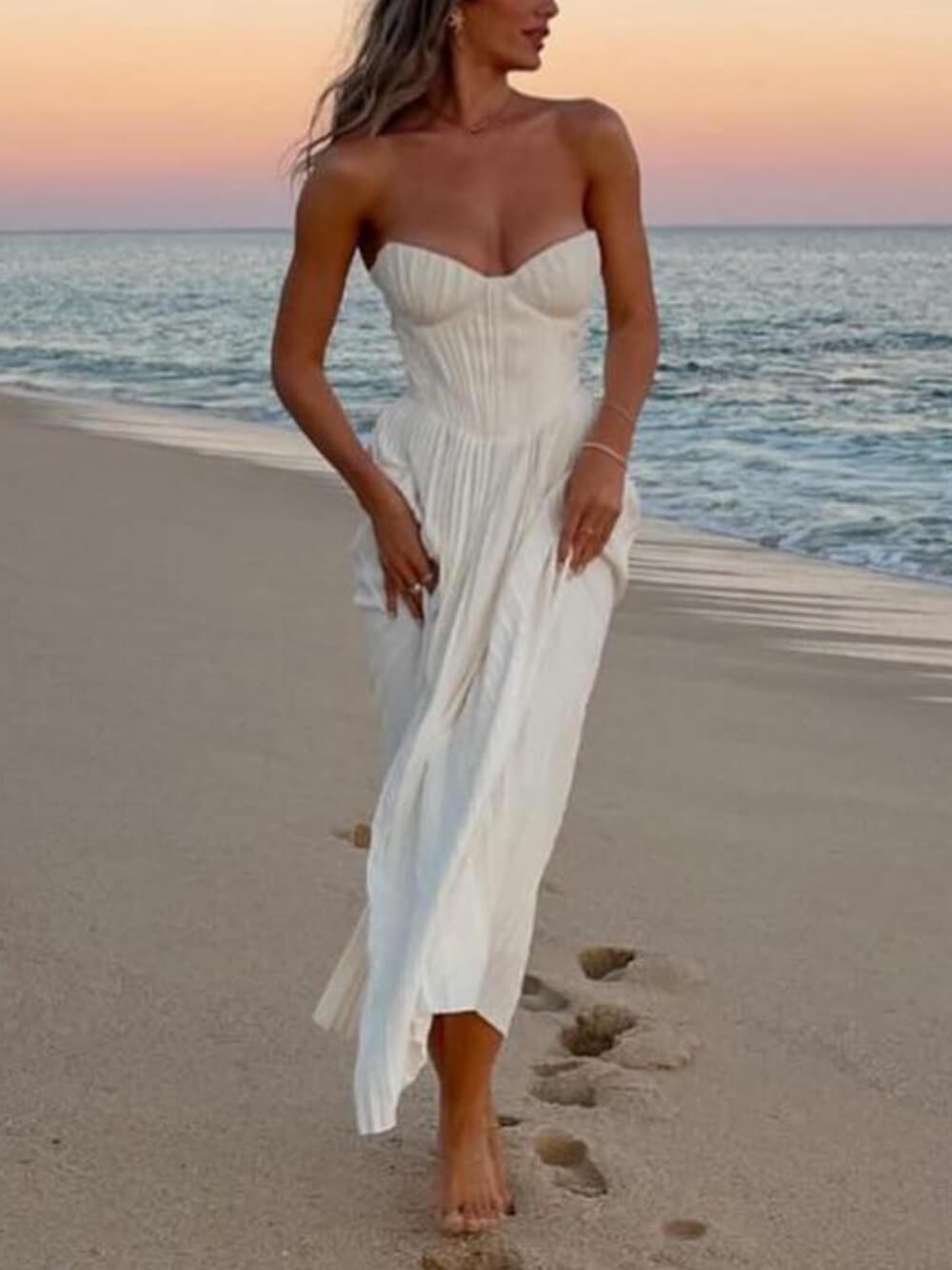 Elegant Pleated Stylish Strapless Maxi Dress InsStreet