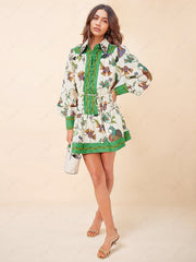 Unique Print Color Match Graceful Balloon Sleeve Shirt Mini Dress InsStreet