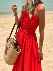 Smocked Bust Off Charming Shoulder Vacation Maxi Dress InsStreet