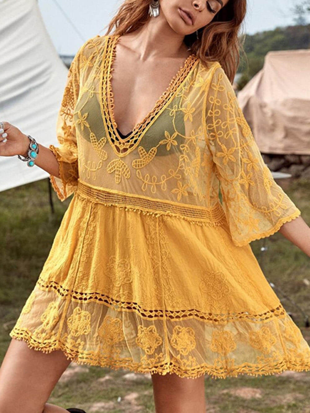 Lace Loose Beach Charming Vacation Bikini Cover-Up Dress InsStreet