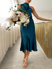 Unique Bridesmaid Sleeveless Charming High Neck Midi Dresses InsStreet