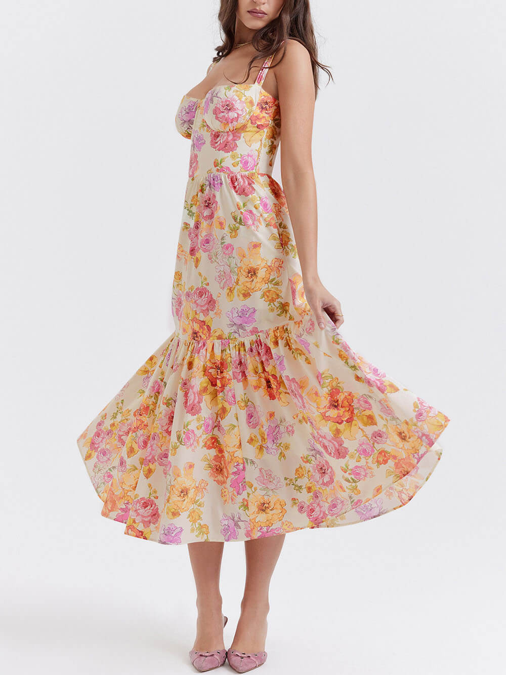 Strap A-Hem Stylish Floral Midi Dress InsStreet