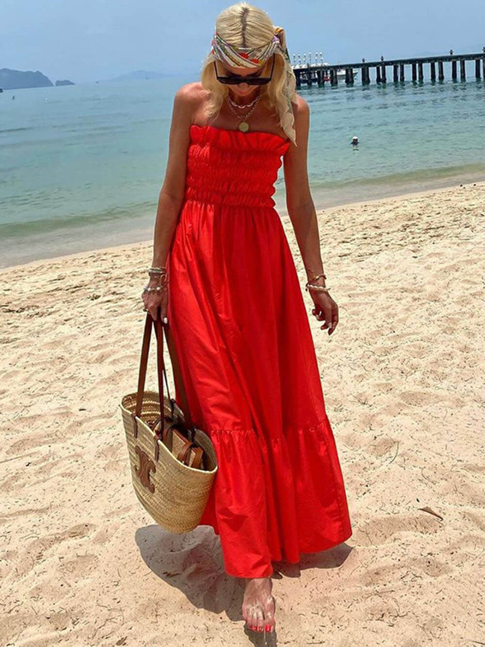 Smocked Bust Off Charming Shoulder Vacation Maxi Dress InsStreet