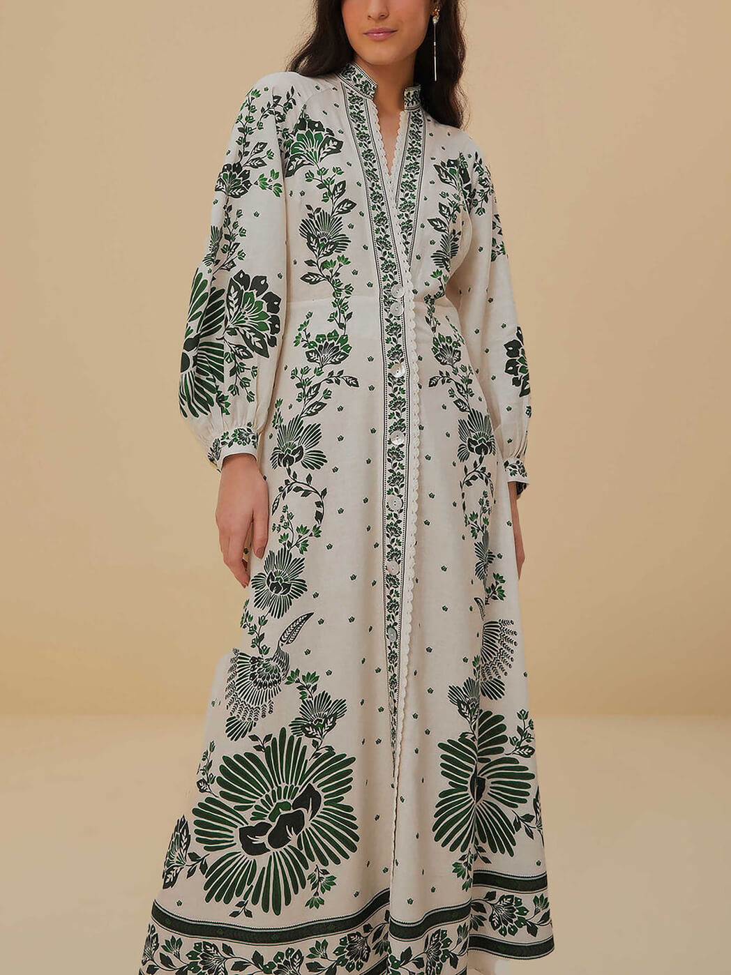 Vintage Floral Print Lantern Graceful Long Sleeve Midi Dress InsStreet