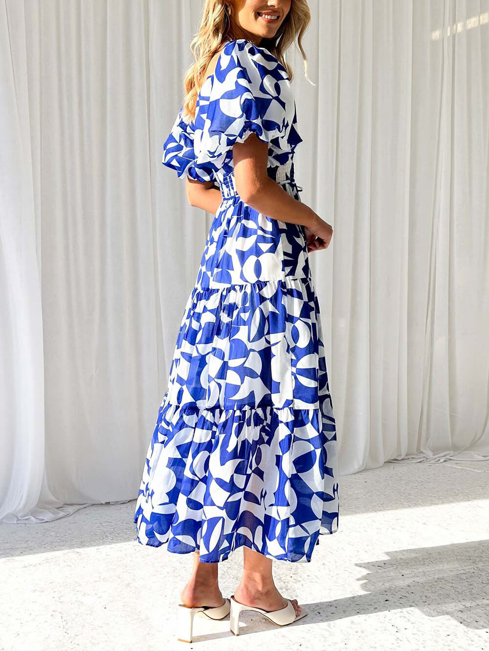 Unique Floral Print Patchwork Graceful Up Pleated Maxi Dress InsStreet