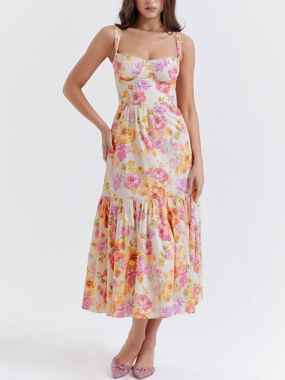 Strap A-Hem Stylish Floral Midi Dress InsStreet