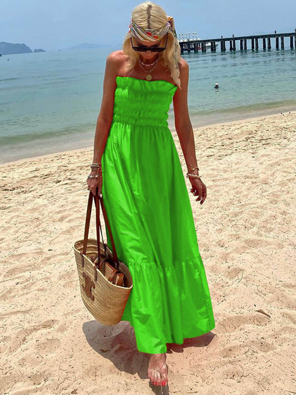 Smocked Bust Off Charming Shoulder Vacation Maxi Dress InsStreet