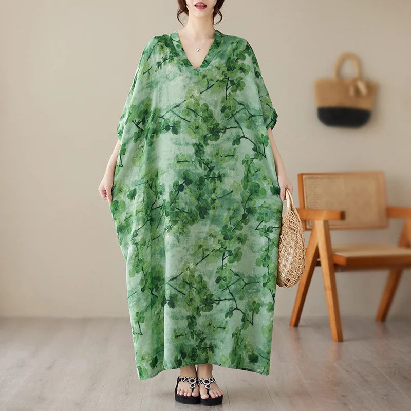 Tie Dye Floral Printed Batwing Sleeve Boho Dress InsStreet