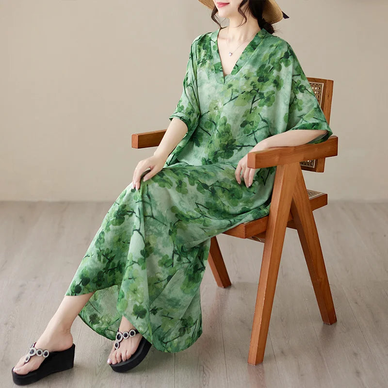 Tie Dye Floral Printed Batwing Sleeve Boho Dress InsStreet
