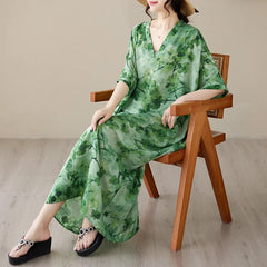 Tie Dye Floral Printed Batwing Sleeve Boho Dress InsStreet