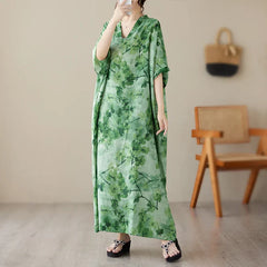Tie Dye Floral Printed Batwing Sleeve Boho Dress InsStreet