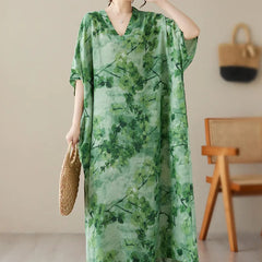 Tie Dye Floral Printed Batwing Sleeve Boho Dress InsStreet