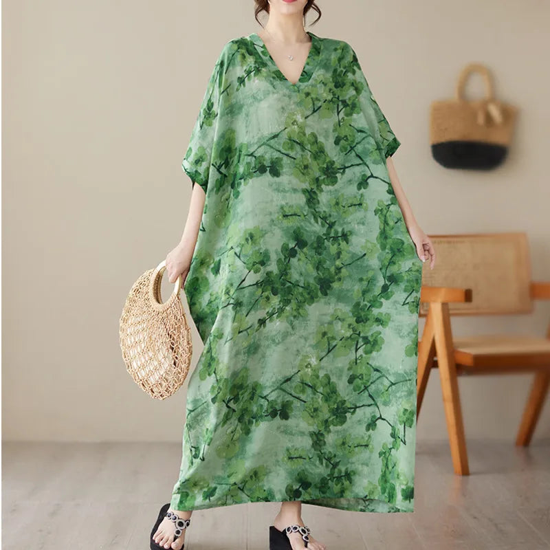 Tie Dye Floral Printed Batwing Sleeve Boho Dress InsStreet