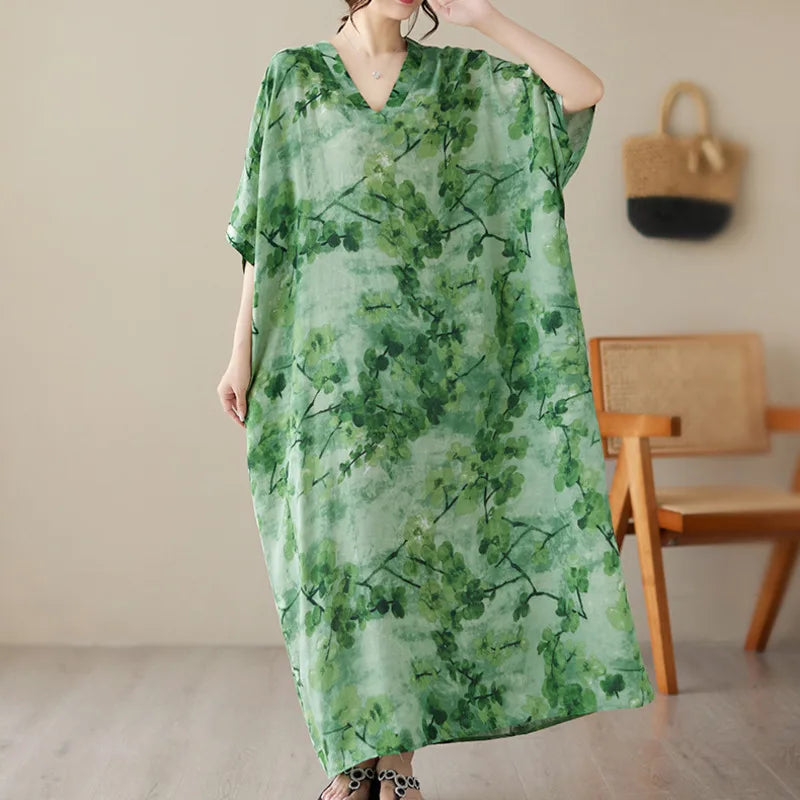 Tie Dye Floral Printed Batwing Sleeve Boho Dress InsStreet
