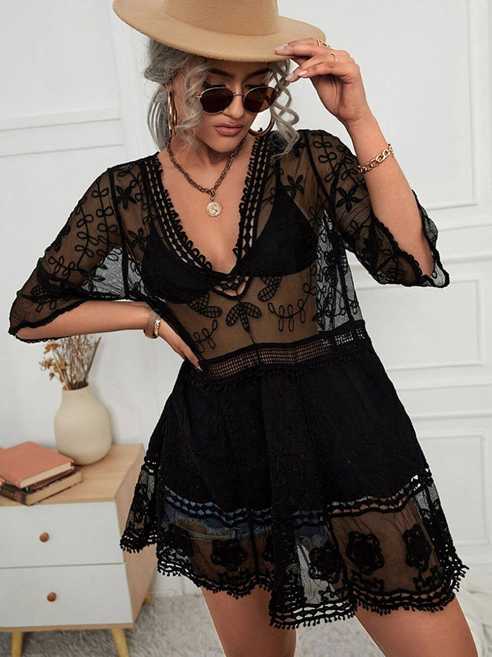 Lace Loose Beach Charming Vacation Bikini Cover-Up Dress InsStreet