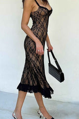 Patchwork Lace Cami Midi Dress InsStreet