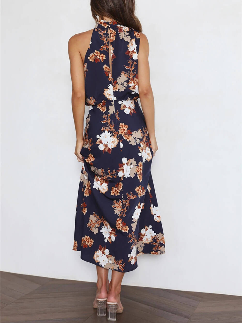 Floral Halter Neck Charming Elastic Waist Maxi Dress InsStreet