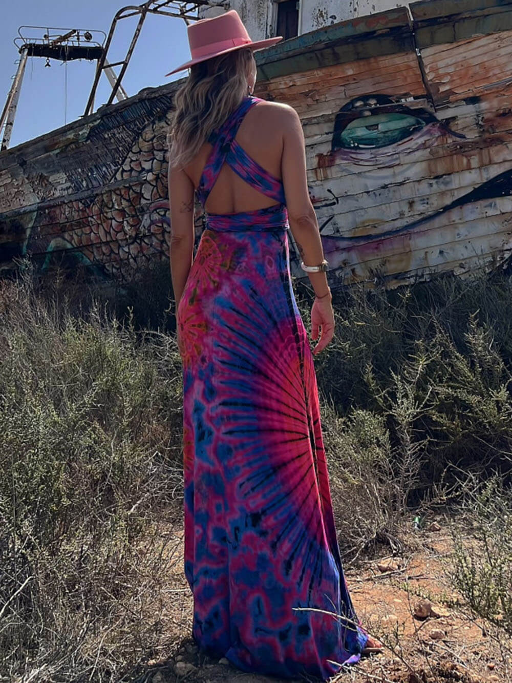 Printed Sleeveless Stylish V-Neck Maxi Dress InsStreet