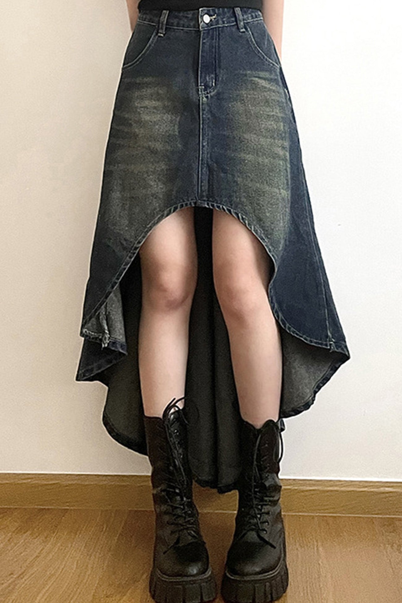 with Irregular Skirt Denim Distressed High Rise Wash InsStreet