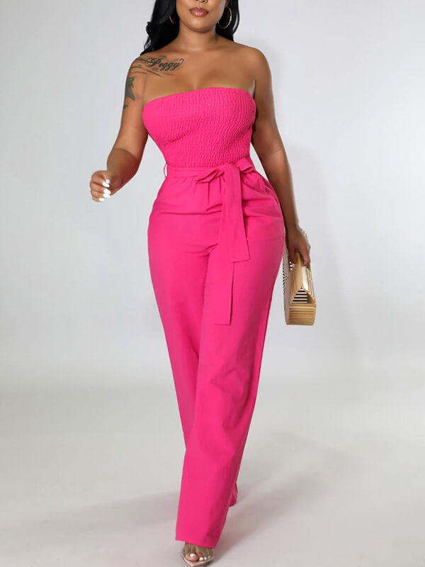 Strapless Belted Jumpsuit Ins Street