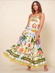 Unique Holiday Print Smocked Graceful Back Pocket Maxi Dress InsStreet