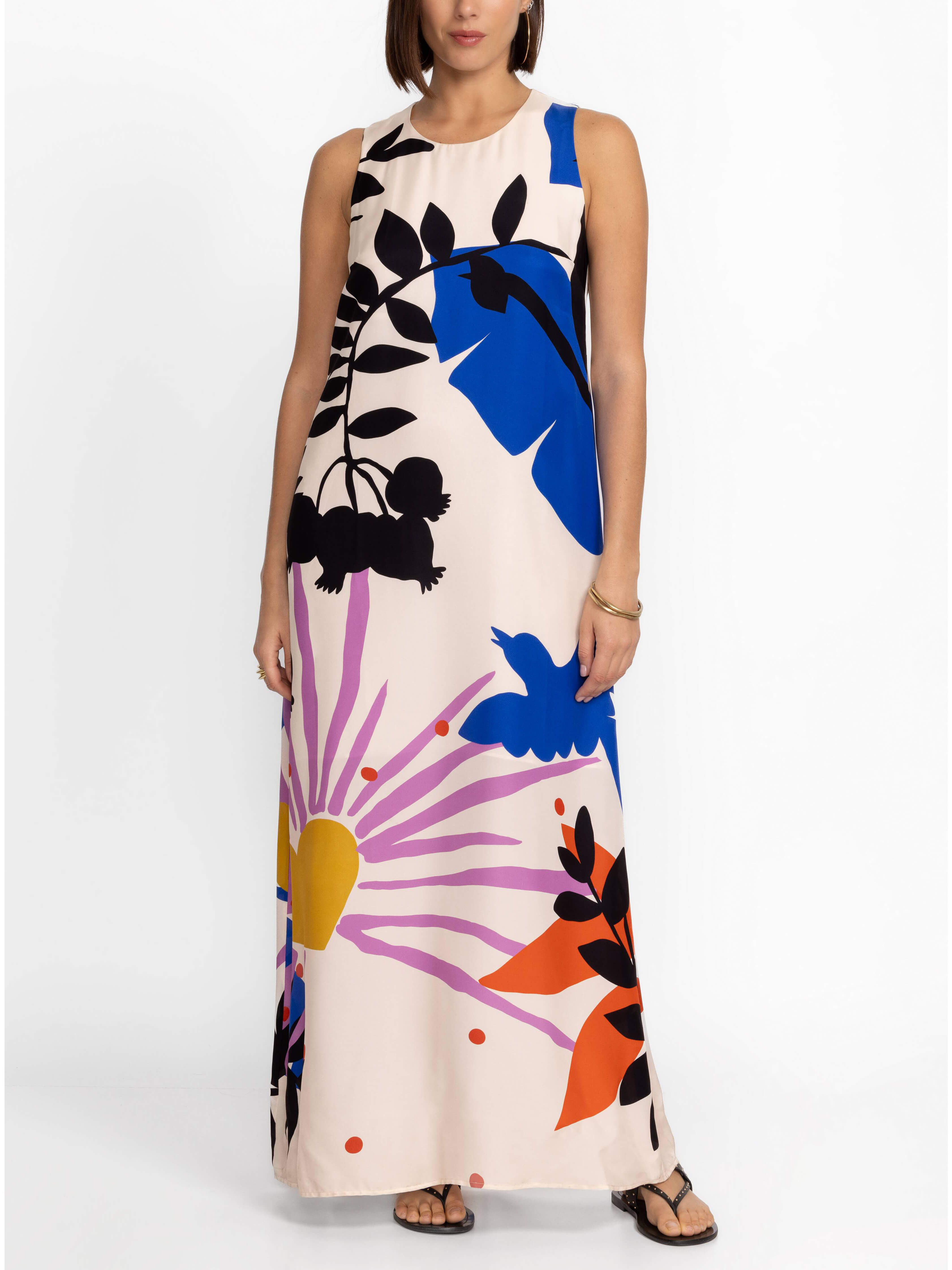 Satin Art Floral Charming Print Maxi Dress InsStreet