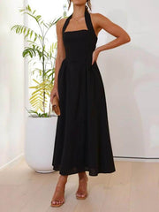 Halter Neck Waist Little Graceful Black Dress Mid Length Dress InsStreet