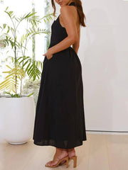 Halter Neck Waist Little Graceful Black Dress Mid Length Dress InsStreet